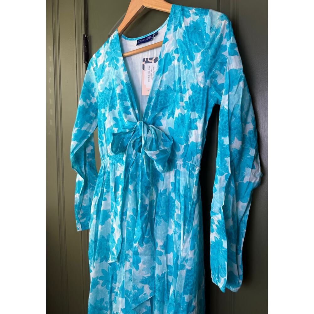 NWT Ro's Garden Angela Maxi Coastal Floral Resort Dress Blue Aqua Messina XS - Picture 3 of 4